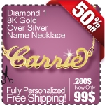 Best Personalized Jewelry: 50% Off On 18K Gold Over Sterling Silver Name Necklace With Diamond