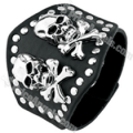 PriceAngels: 12% Off Men/Women Double Skulls Style Leather Bracelet Wristband-Black