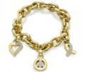 Love And Pride: 18k Yellow Gold Bracelet With Love Peace And Hope Charms