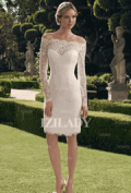 Izilady: 64% Off Sheath/Column Off-the-shoulder Short/Mini Lace Wedding Dress