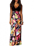 Stylish Plus: 70% Off V Neck Floral Printed Patchwork Maxi-dress