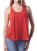 Modlily: Round Neck Sleeveless Red Loose Blouse