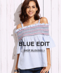 SheIn: 70% Off Blue Bold Shoulder Blouses